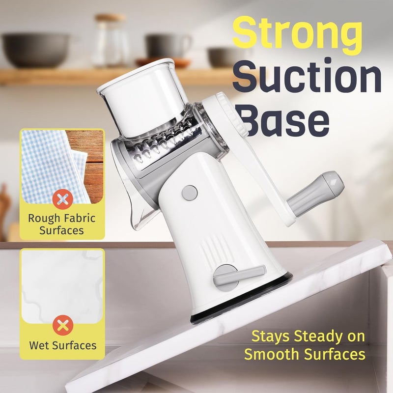 Nexsujo 5-in-1 Rotary Cheese Grater Hand Crank, Vegetable Slicer Shredder with 5 Interchangeable Blades, Graters for Kitchen, Safe Kitchen Tool for Cheese, Nuts, Chocolate, White - Image 5